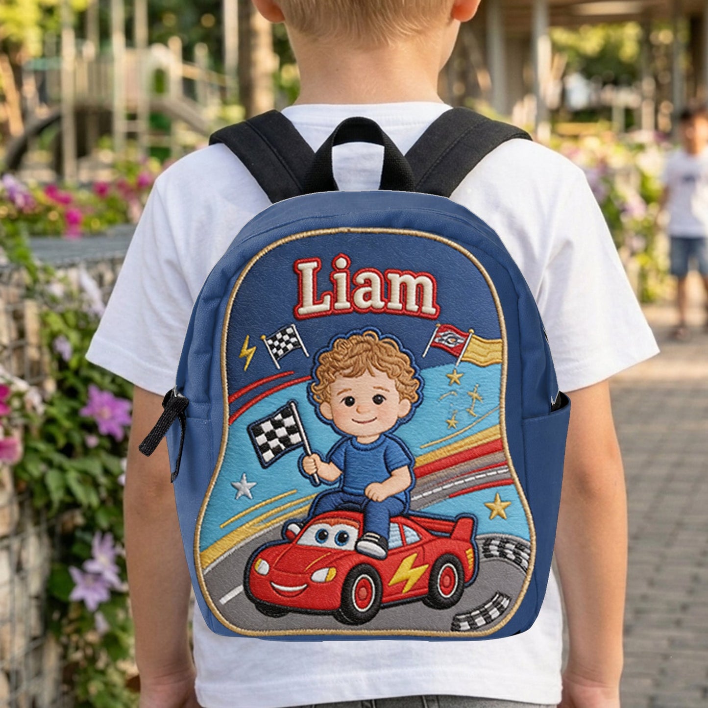 Little Racer - Personalized Racing Lover Changeable Leather Patch Backpack