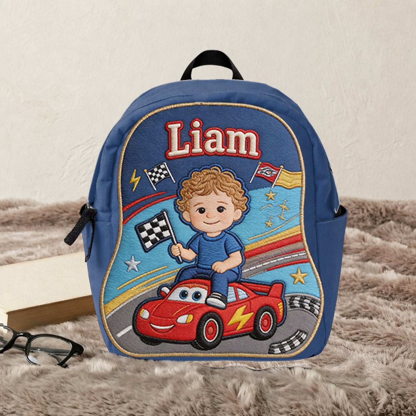 Little Racer - Personalized Racing Lover Changeable Leather Patch Backpack