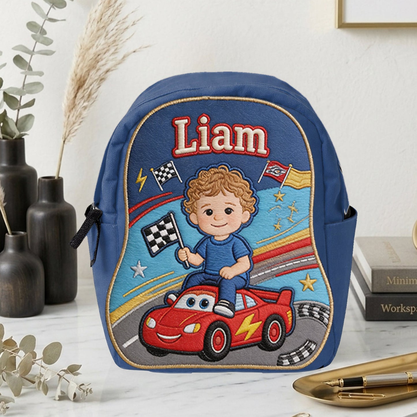 Little Racer - Personalized Racing Lover Changeable Leather Patch Backpack