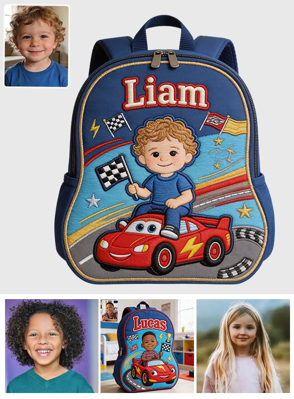 Little Racer - Personalized Racing Lover Changeable Leather Patch Backpack