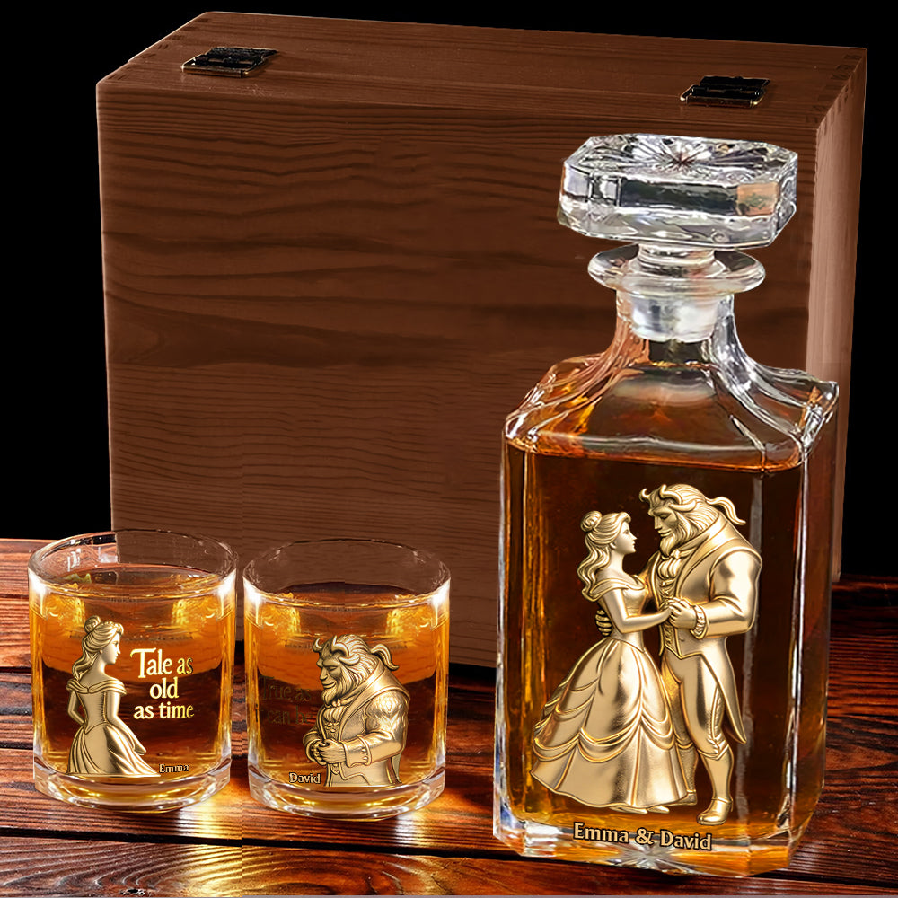 Fairy Tale Romantic Tale As Old As Time - Personalized Beauty And The Beast Whiskey Decanter Set