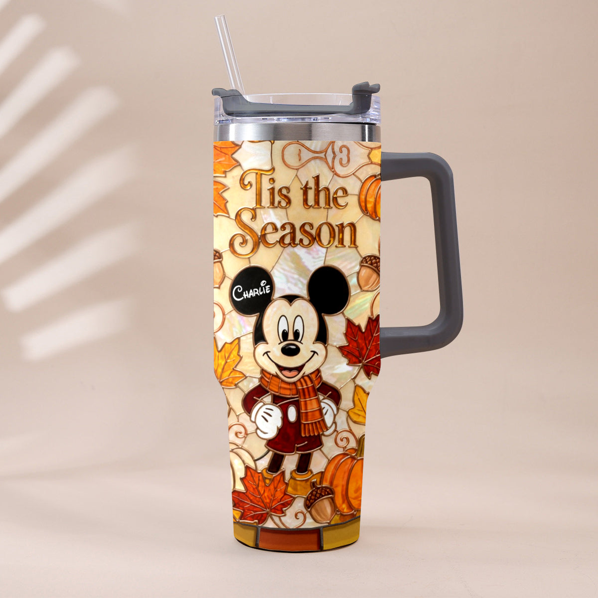Autumn Cartoon Mouse Character - Personalized Mouse Tumbler With Plush Charm