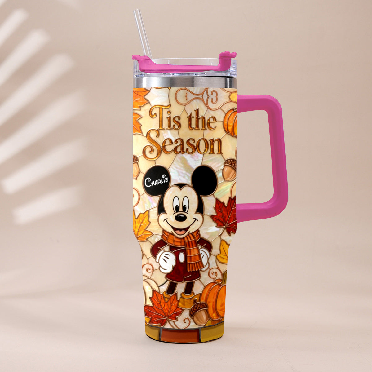 Autumn Cartoon Mouse Character - Personalized Mouse Tumbler With Plush Charm