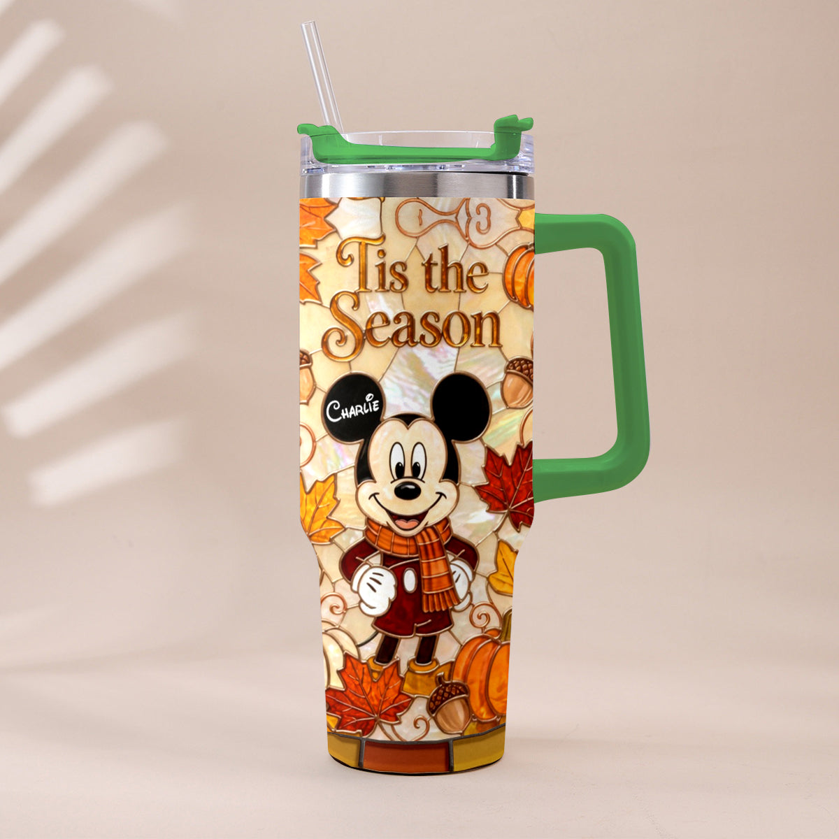 Autumn Cartoon Mouse Character - Personalized Mouse Tumbler With Plush Charm