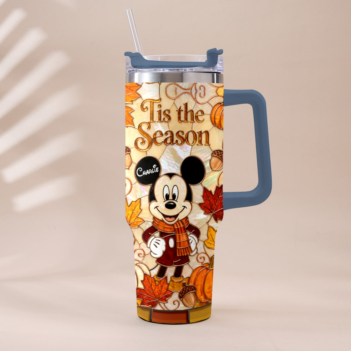 Autumn Cartoon Mouse Character - Personalized Mouse Tumbler With Plush Charm