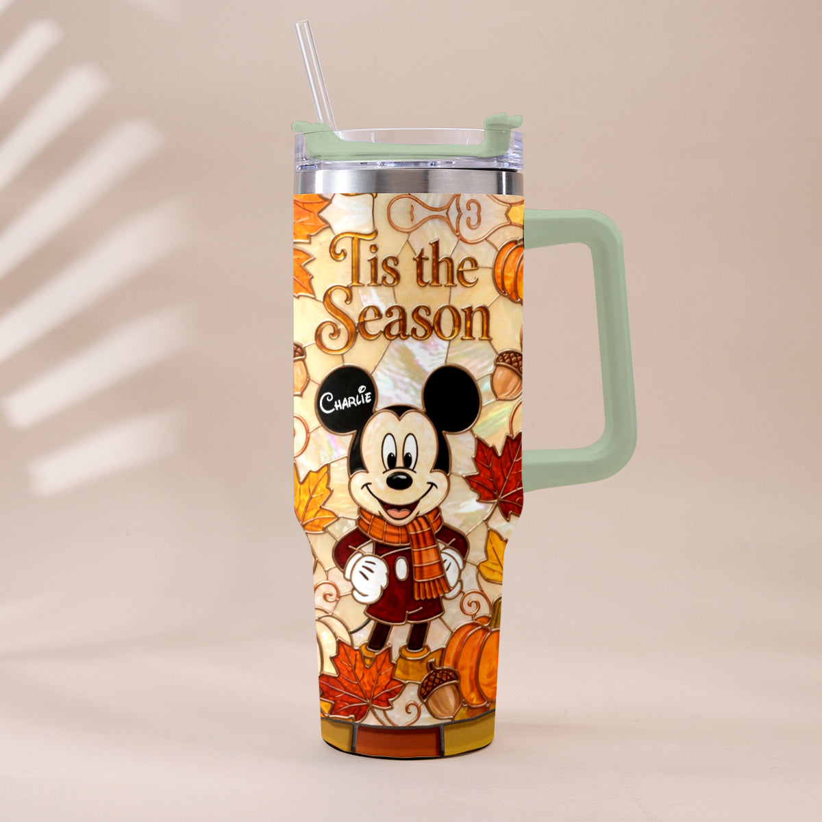 Autumn Cartoon Mouse Character - Personalized Mouse Tumbler With Plush Charm