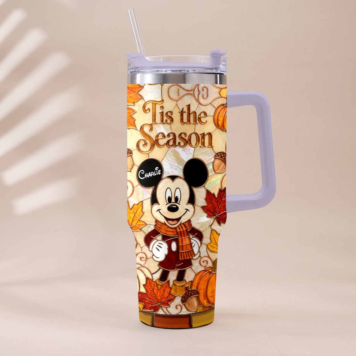 Autumn Cartoon Mouse Character - Personalized Mouse Tumbler With Plush Charm