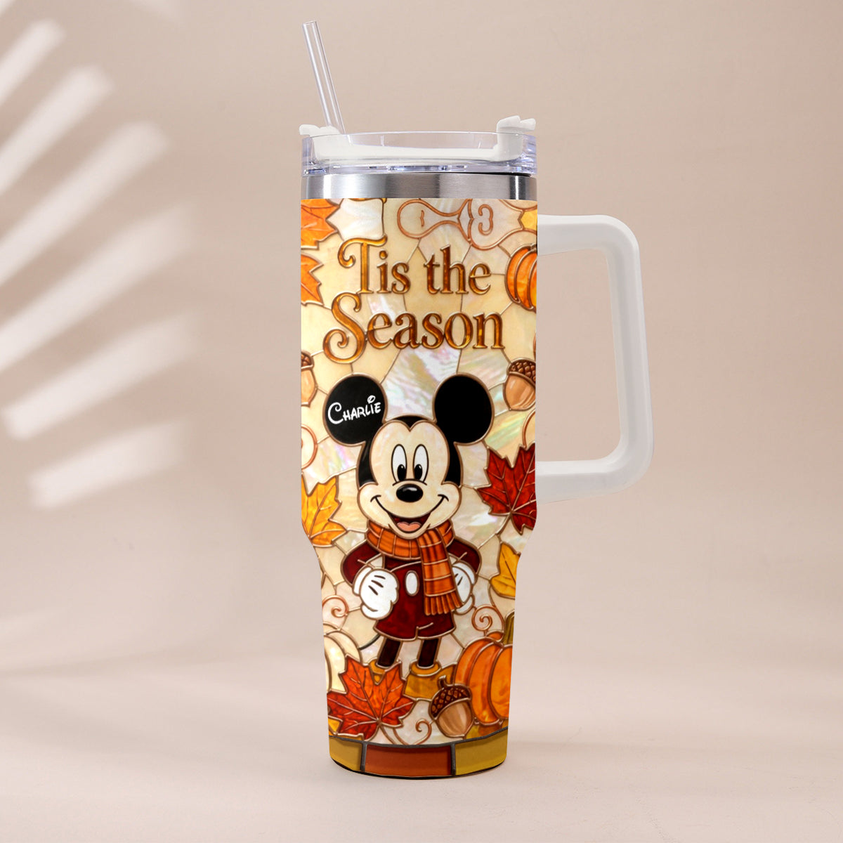 Autumn Cartoon Mouse Character - Personalized Mouse Tumbler With Plush Charm