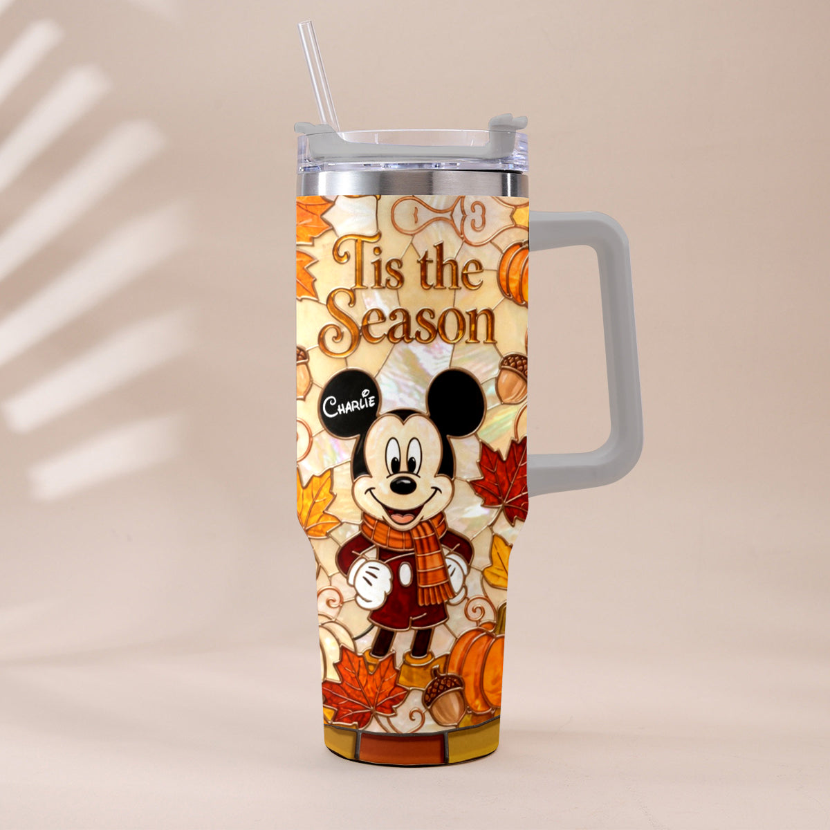 Autumn Cartoon Mouse Character - Personalized Mouse Tumbler With Plush Charm