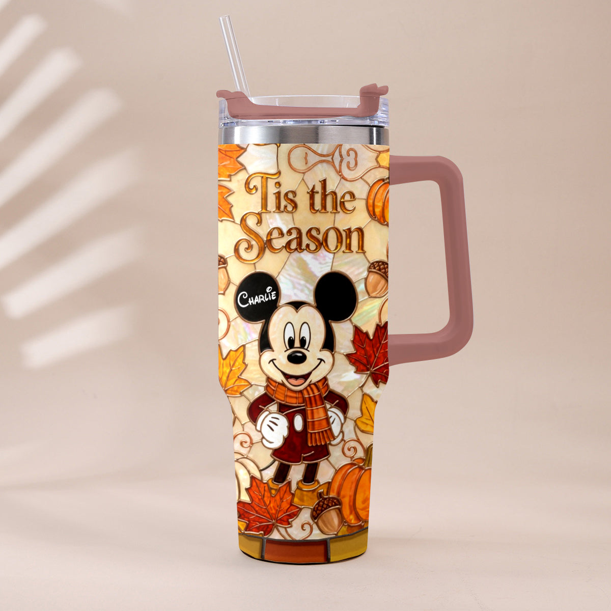 Autumn Cartoon Mouse Character - Personalized Mouse Tumbler With Plush Charm