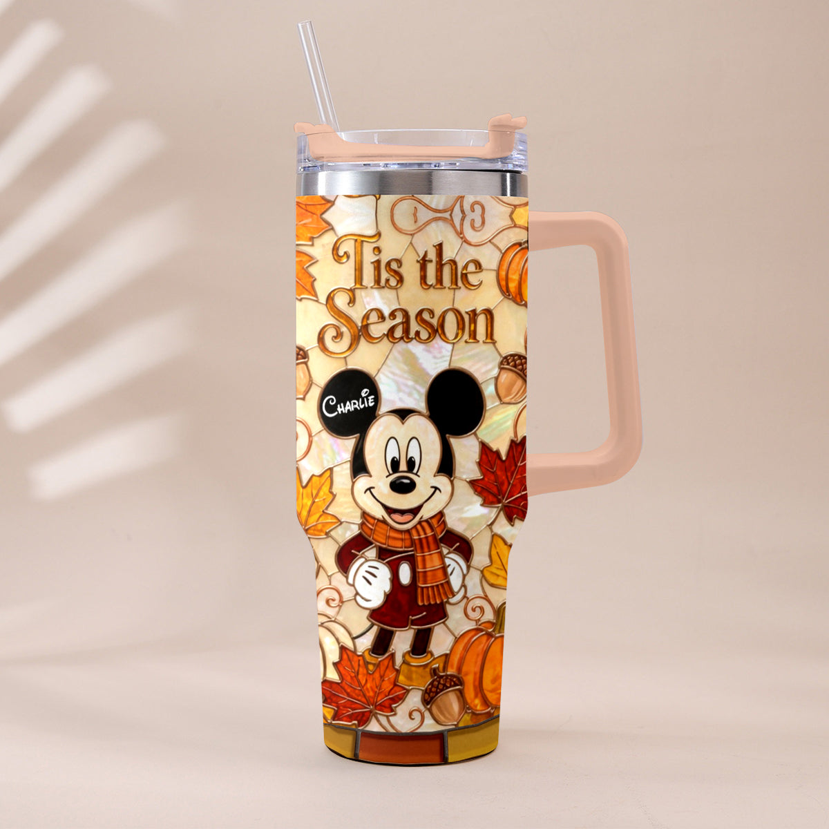 Autumn Cartoon Mouse Character - Personalized Mouse Tumbler With Plush Charm