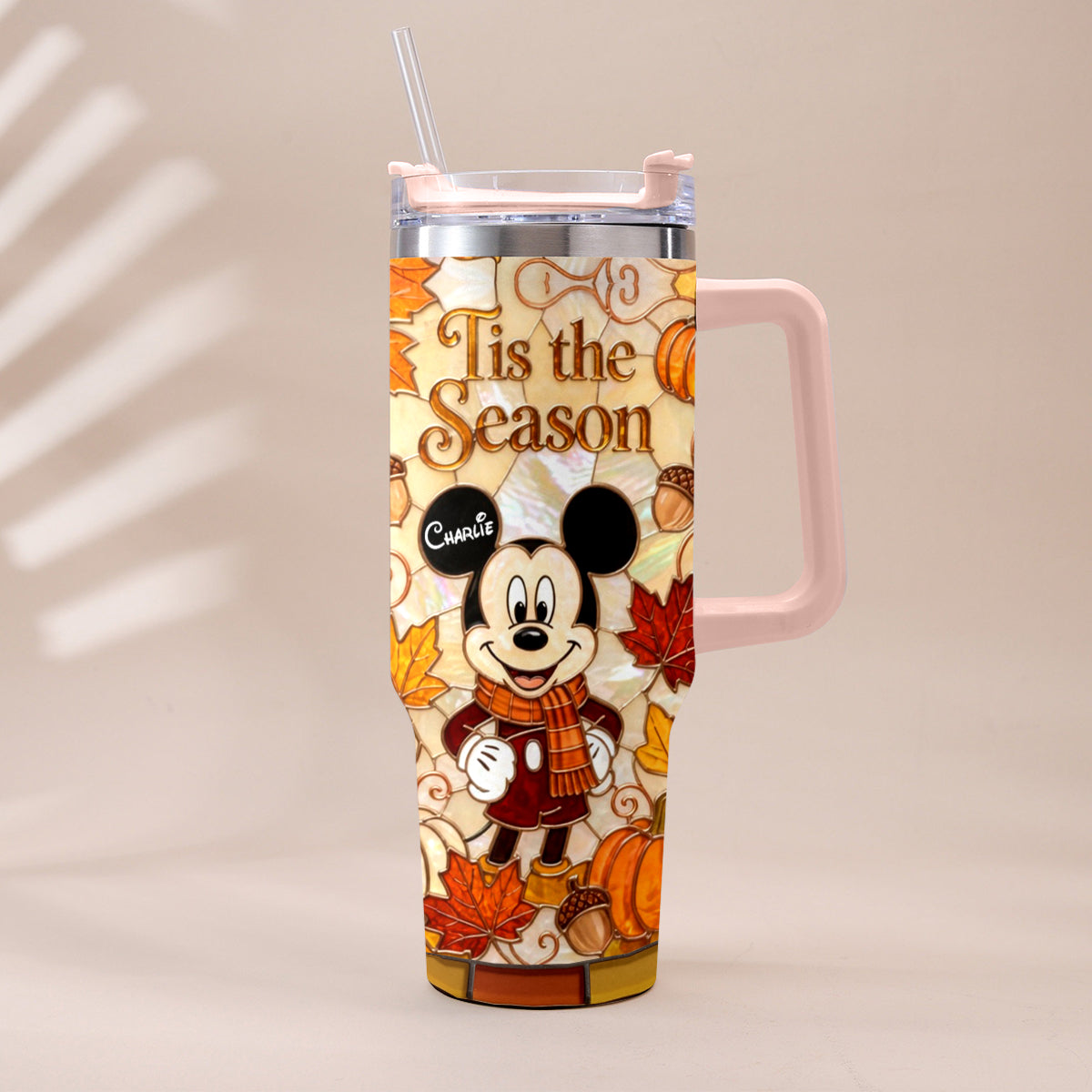 Autumn Cartoon Mouse Character - Personalized Mouse Tumbler With Plush Charm