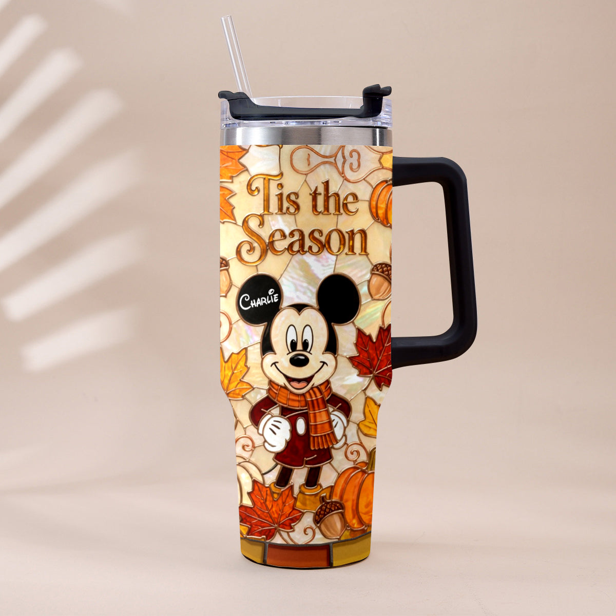 Autumn Cartoon Mouse Character - Personalized Mouse Tumbler With Plush Charm