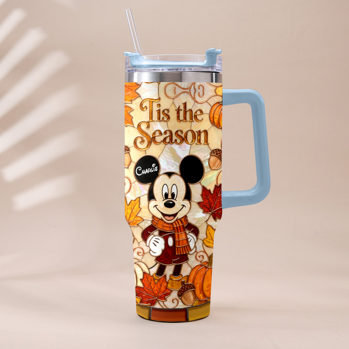 Autumn Cartoon Mouse Character - Personalized Mouse Tumbler With Plush Charm