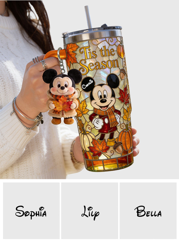 Autumn Cartoon Mouse Character - Personalized Mouse Tumbler With Plush Charm