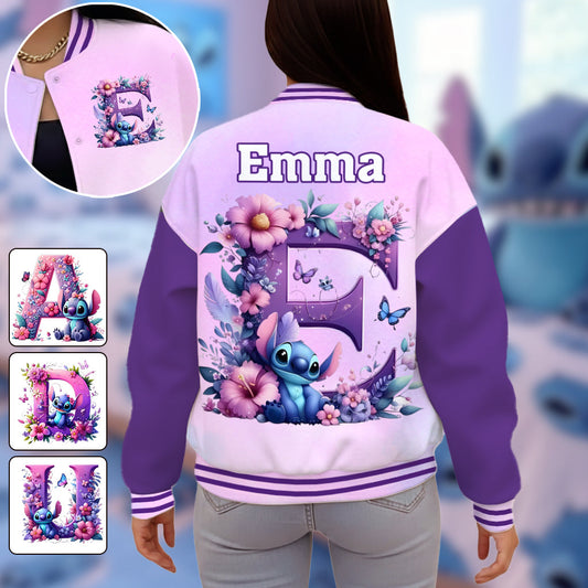 Blue Ohana Alphabet Letter Custom Name - Personalized Ohana Varsity Jacket