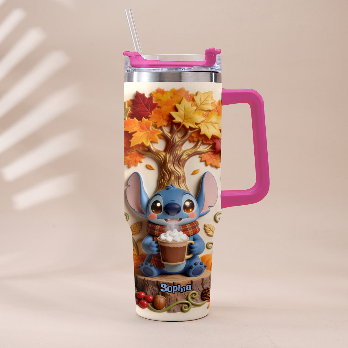 Fall Vibes - Personalized Ohana Tumbler With Plush Charm