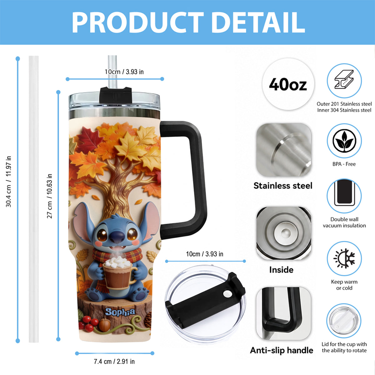 Fall Vibes - Personalized Ohana Tumbler With Plush Charm