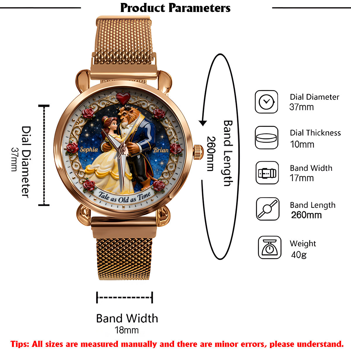 Tale As Old As Time - Personalized Couple Women Hand Watch