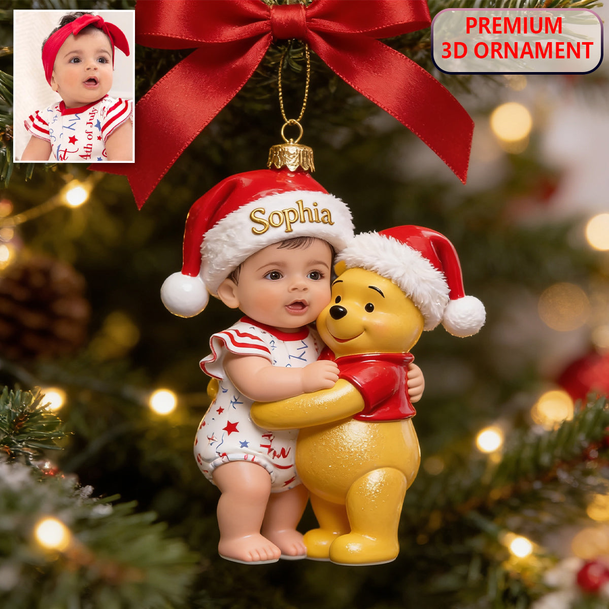 Merry Christmas - Personalized Yellow Bear Premium 3D Ornament
