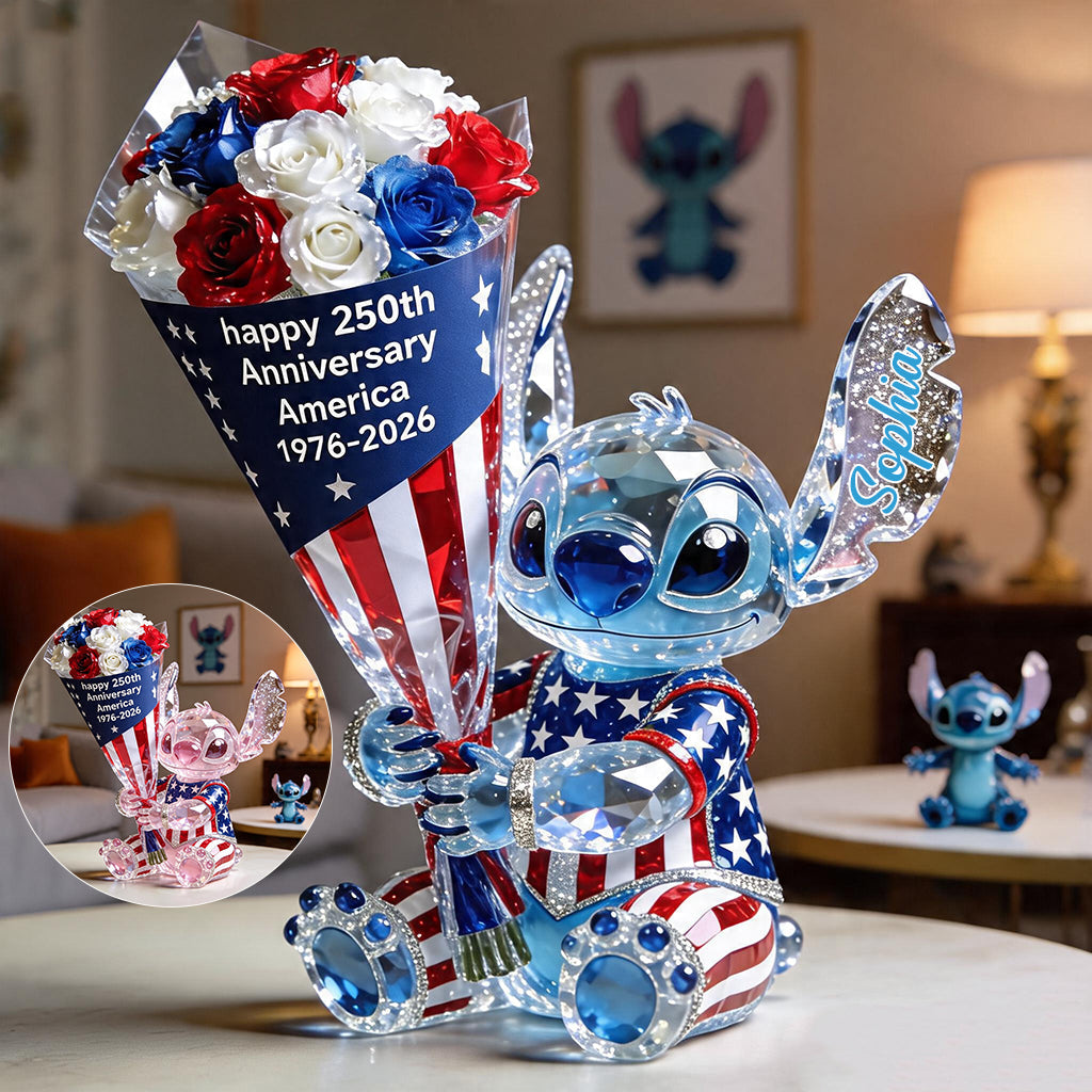 Cute Blue Alien Patriot - Personalized Ohana Custom Shaped Acrylic Plaque