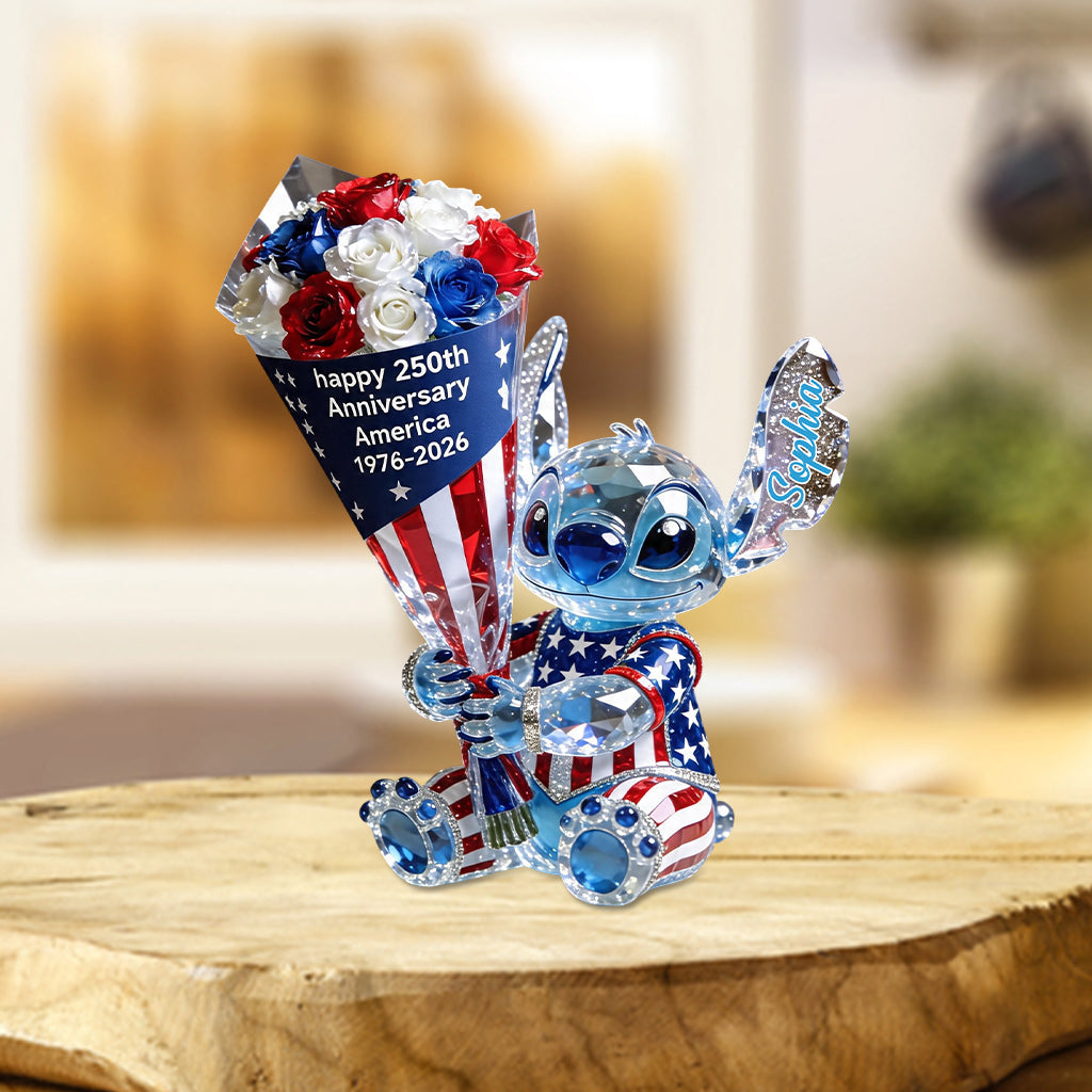 Cute Blue Alien Patriot - Personalized Ohana Custom Shaped Acrylic Plaque