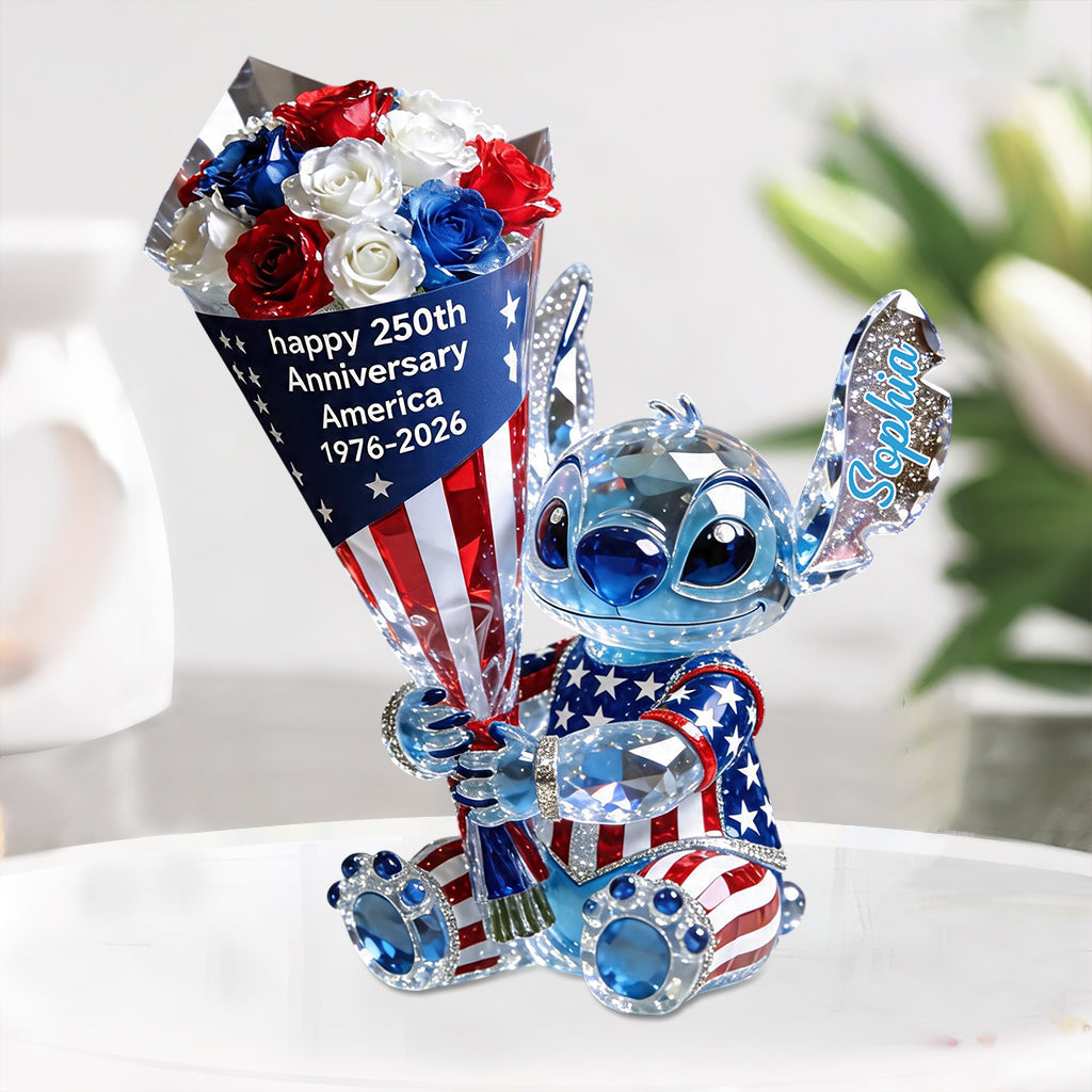 Cute Blue Alien Patriot - Personalized Ohana Custom Shaped Acrylic Plaque