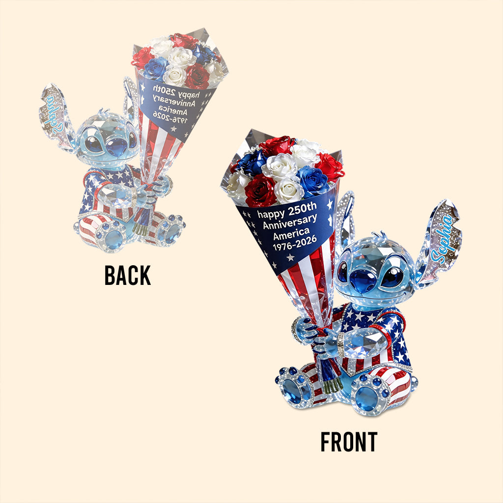 Cute Blue Alien Patriot - Personalized Ohana Custom Shaped Acrylic Plaque
