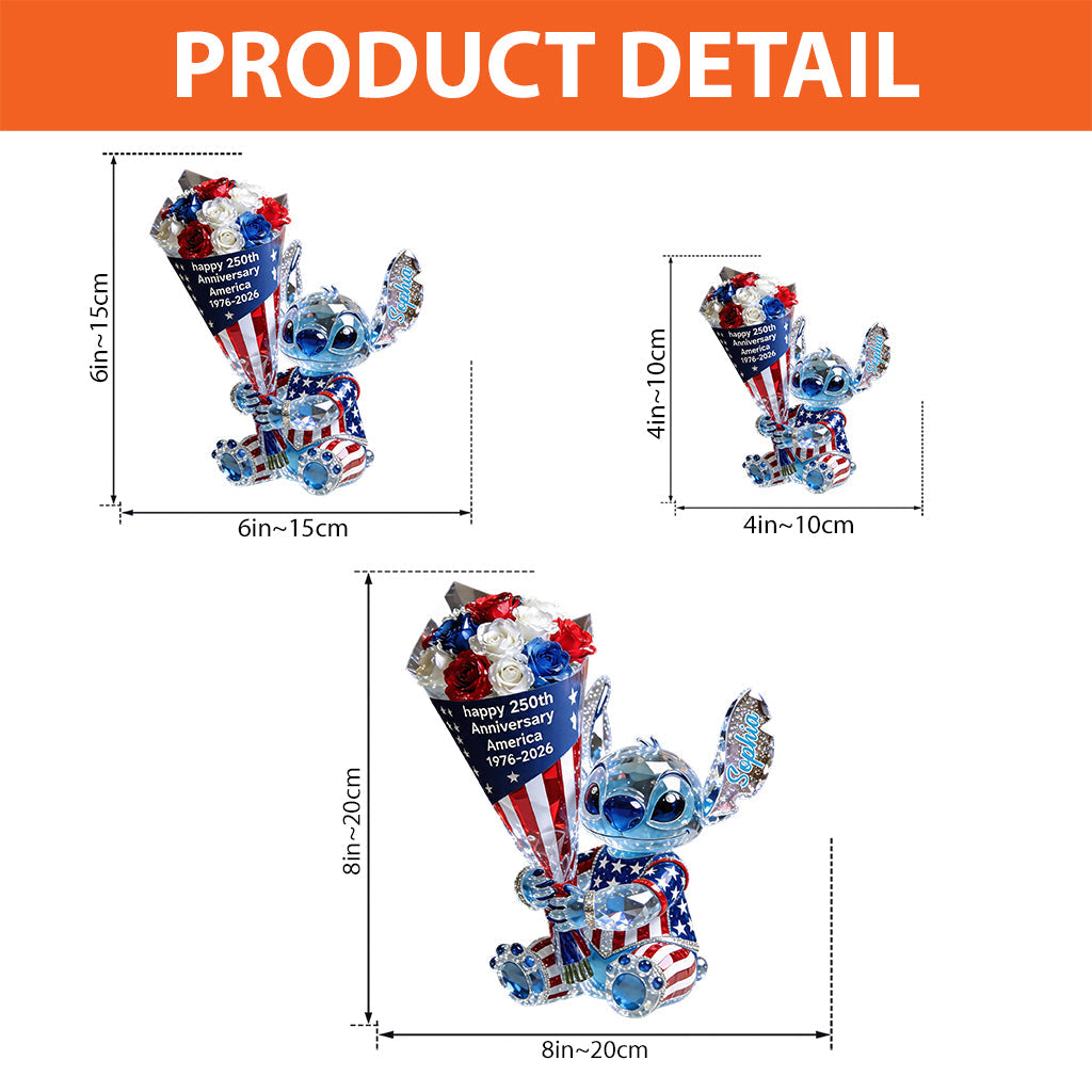 Cute Blue Alien Patriot - Personalized Ohana Custom Shaped Acrylic Plaque