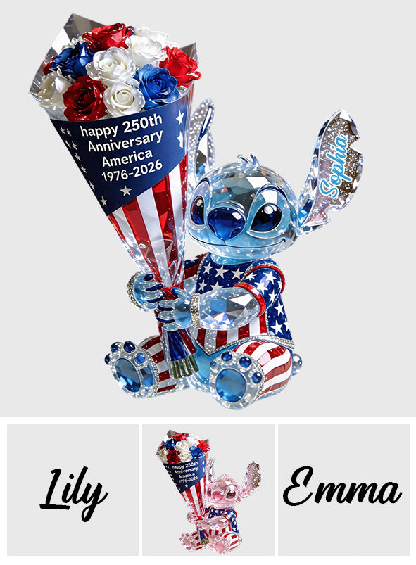 Cute Blue Alien Patriot - Personalized Ohana Custom Shaped Acrylic Plaque