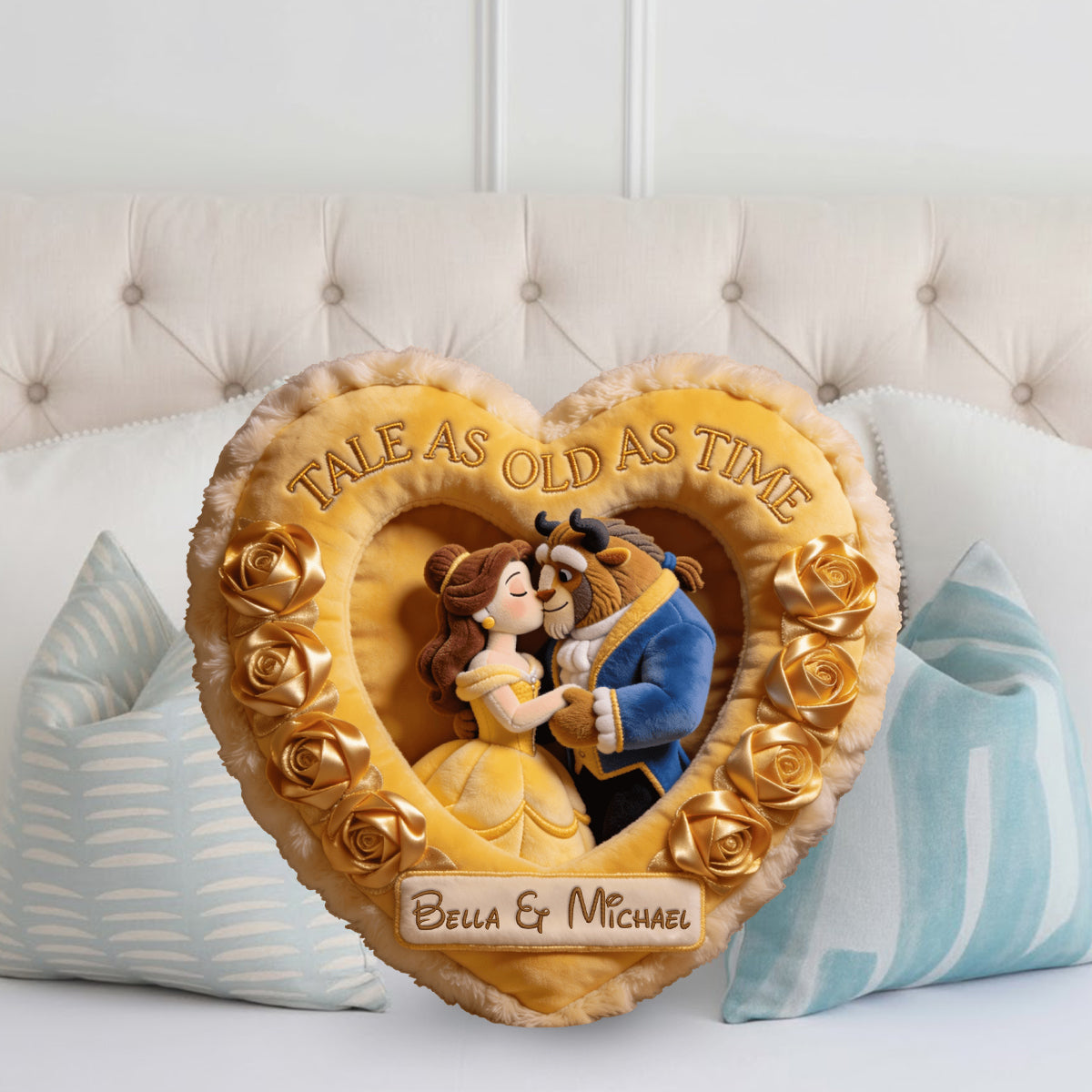 Tale As Old As Time - Personalized Beauty And The Beast Faux Fur Shaped Pillow