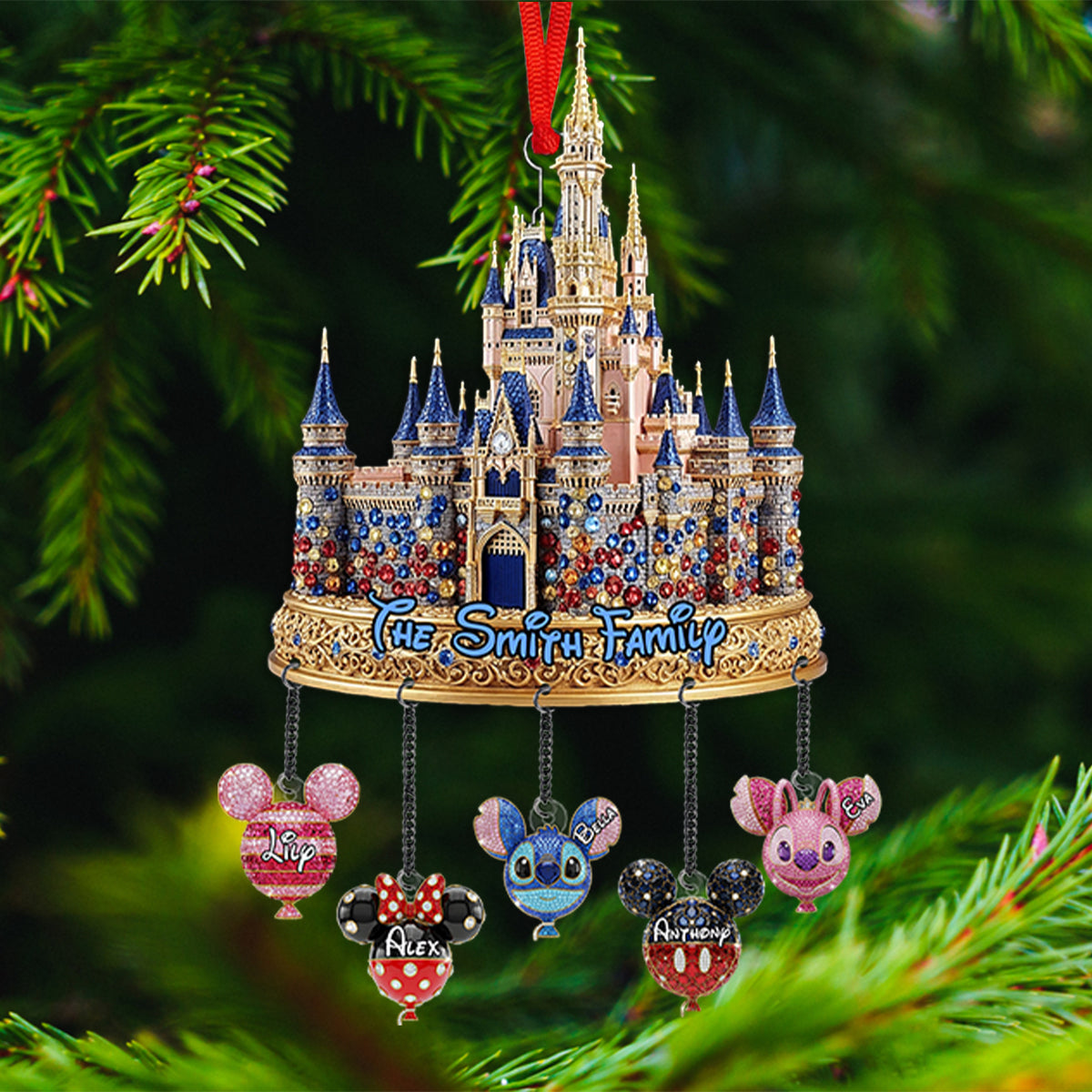 Magical Castle Family Ornament - Personalized Mouse Ornament With Charm