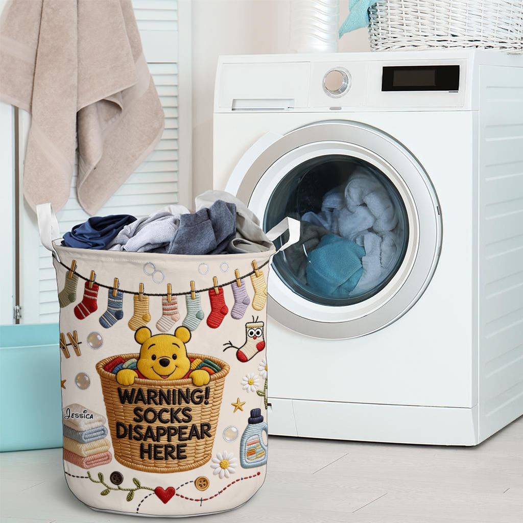 Socks Disappear Here - Personalized Yellow Bear Storage Basket