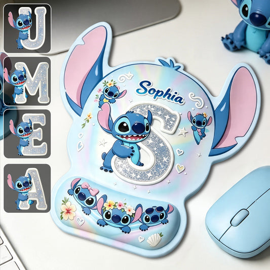 Cute Blue Alien With Letter - Personalized Ohana Mouse Pad Custom Shape