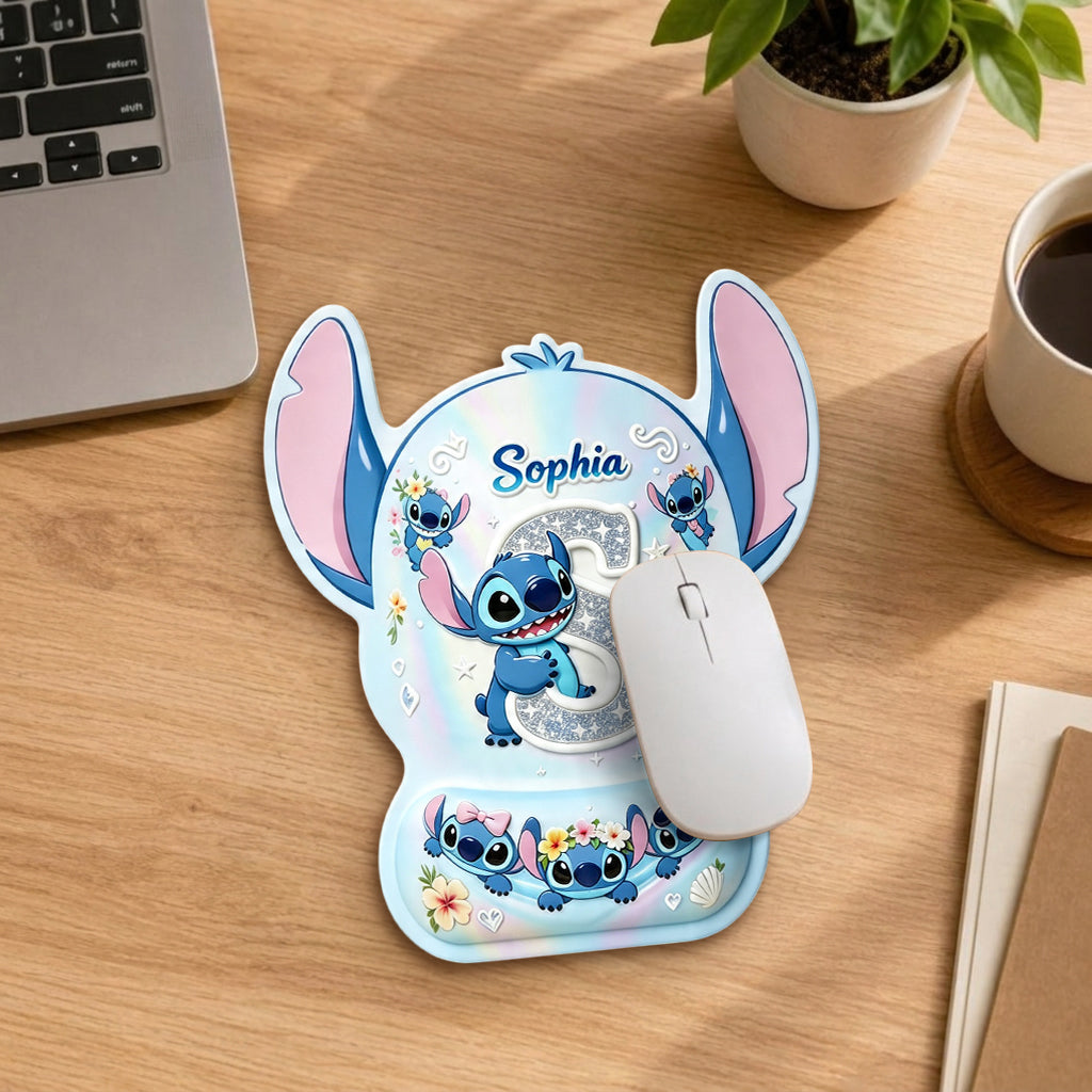 Cute Blue Alien With Letter - Personalized Ohana Mouse Pad Custom Shape