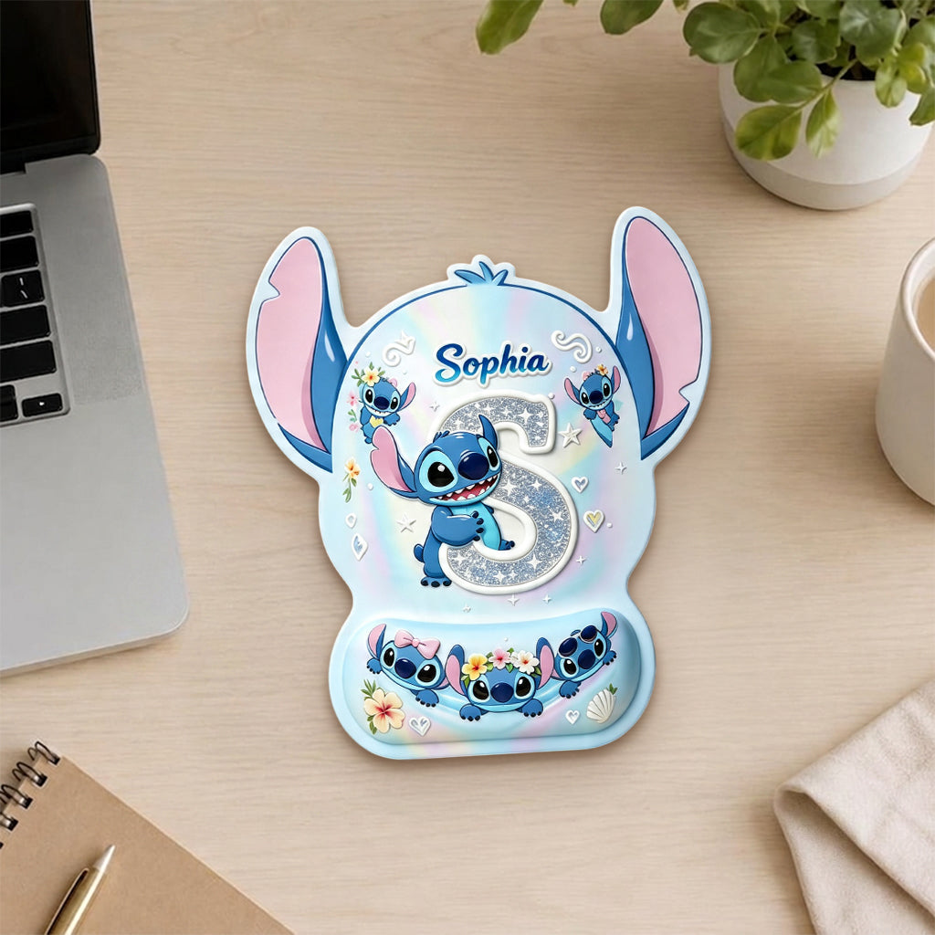 Cute Blue Alien With Letter - Personalized Ohana Mouse Pad Custom Shape