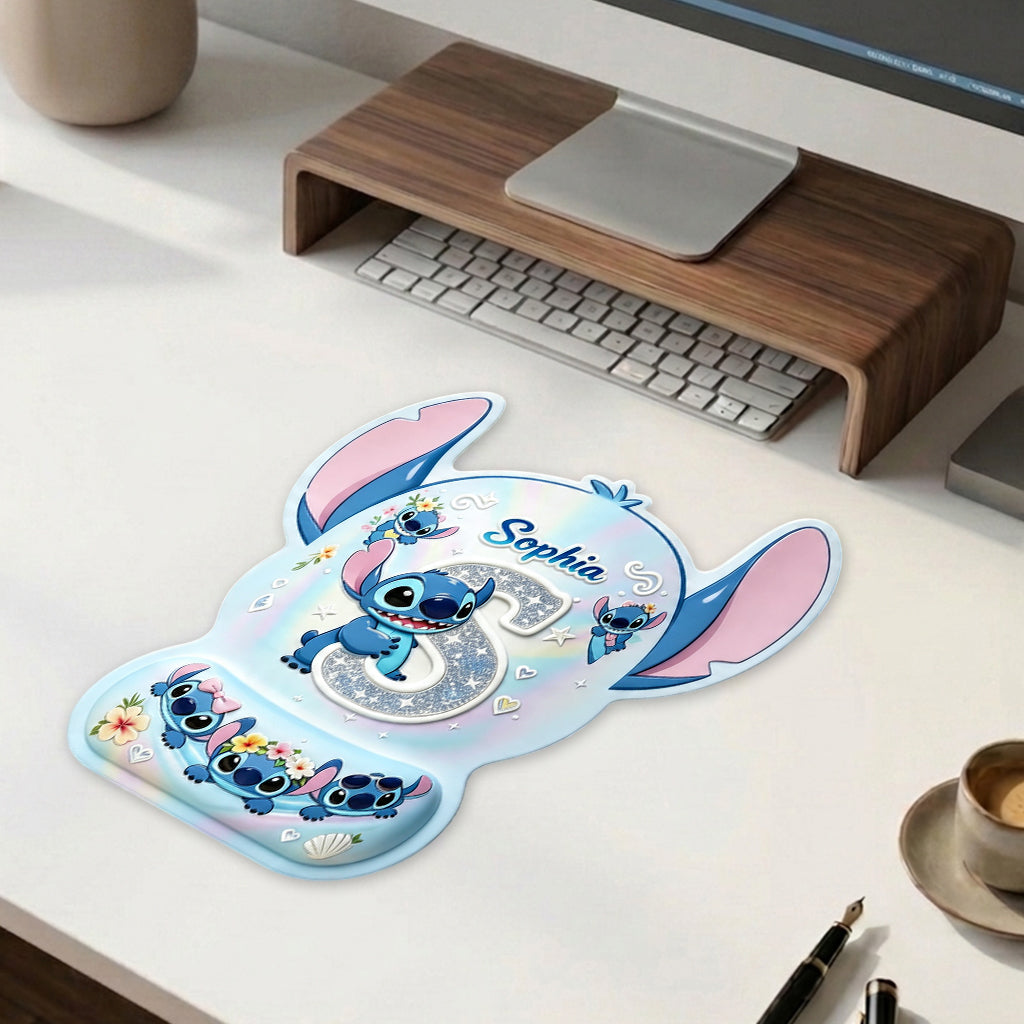 Cute Blue Alien With Letter - Personalized Ohana Mouse Pad Custom Shape