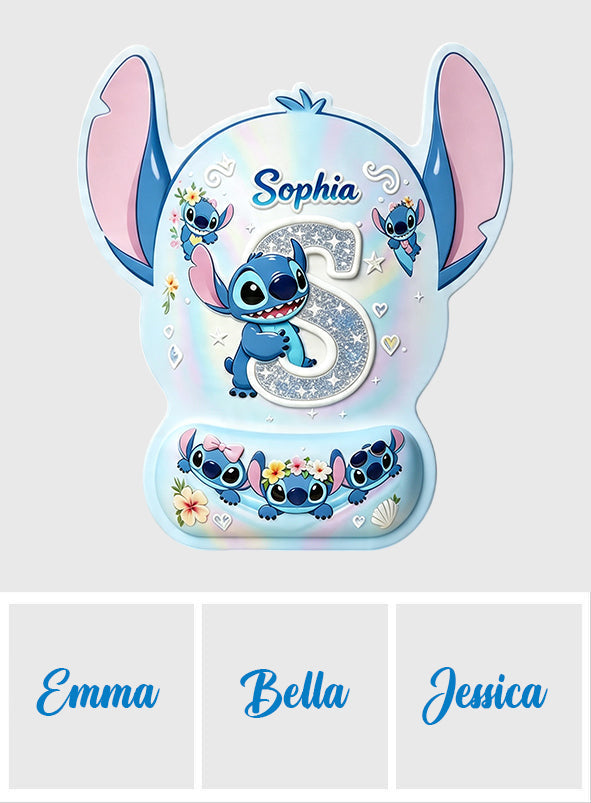 Cute Blue Alien With Letter - Personalized Ohana Mouse Pad Custom Shape