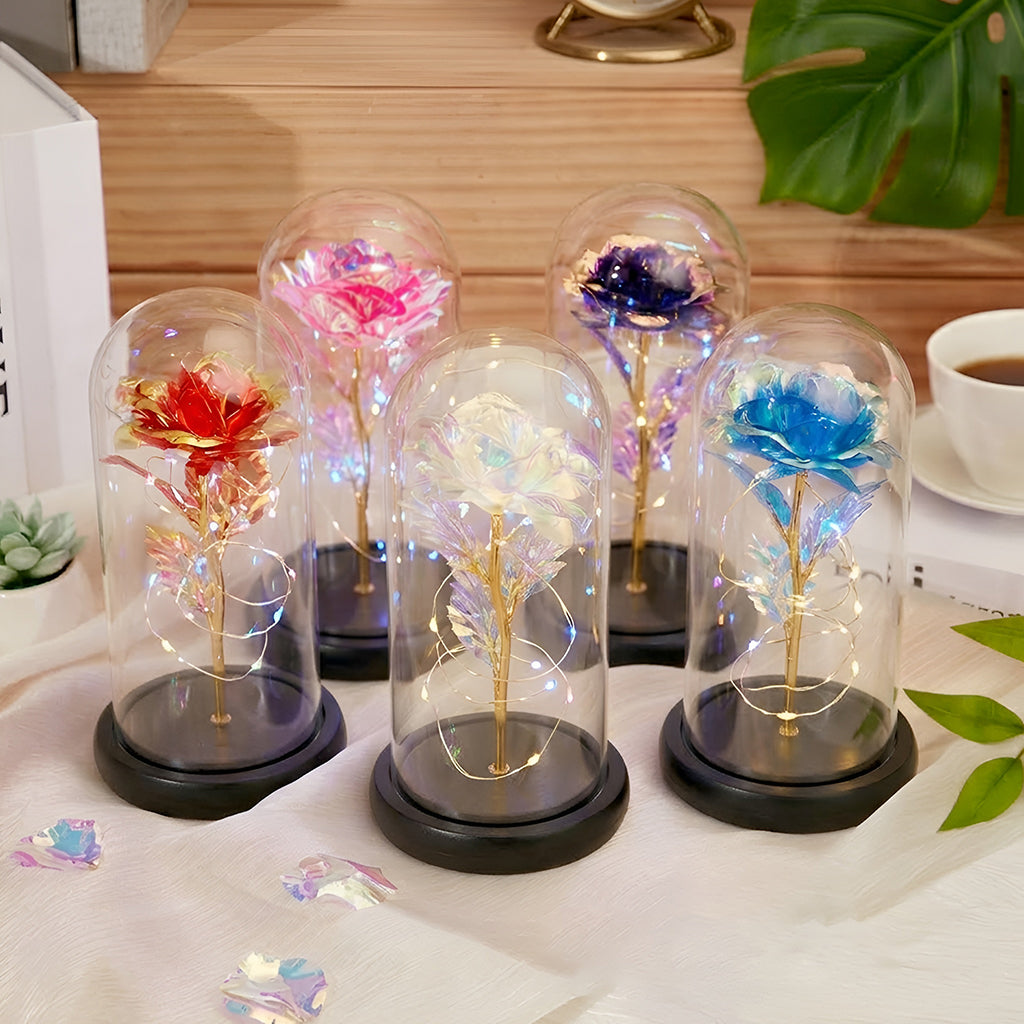 Our Journey - Personalized Dream Trip Glowing Roses Glass Dome