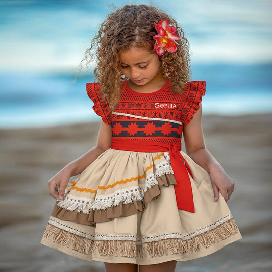 The Princess Of The Sea - Personalized Island Princess Kid Ruffle Sleeve Dress