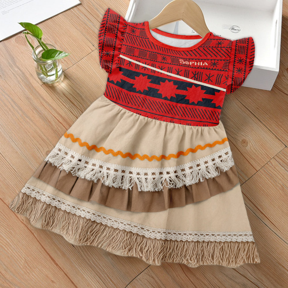 The Princess Of The Sea - Personalized Island Princess Kid Ruffle Sleeve Dress