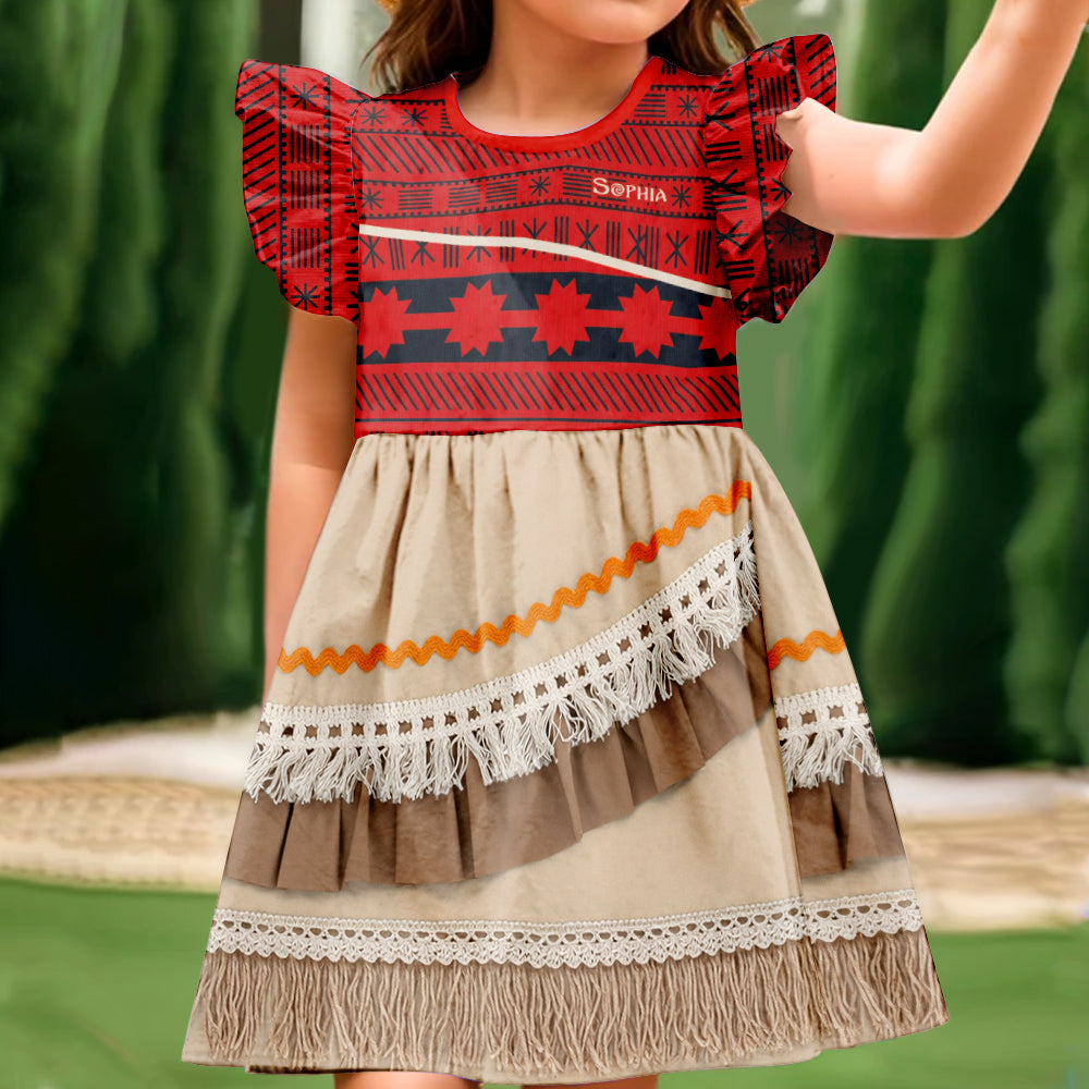 The Princess Of The Sea - Personalized Island Princess Kid Ruffle Sleeve Dress