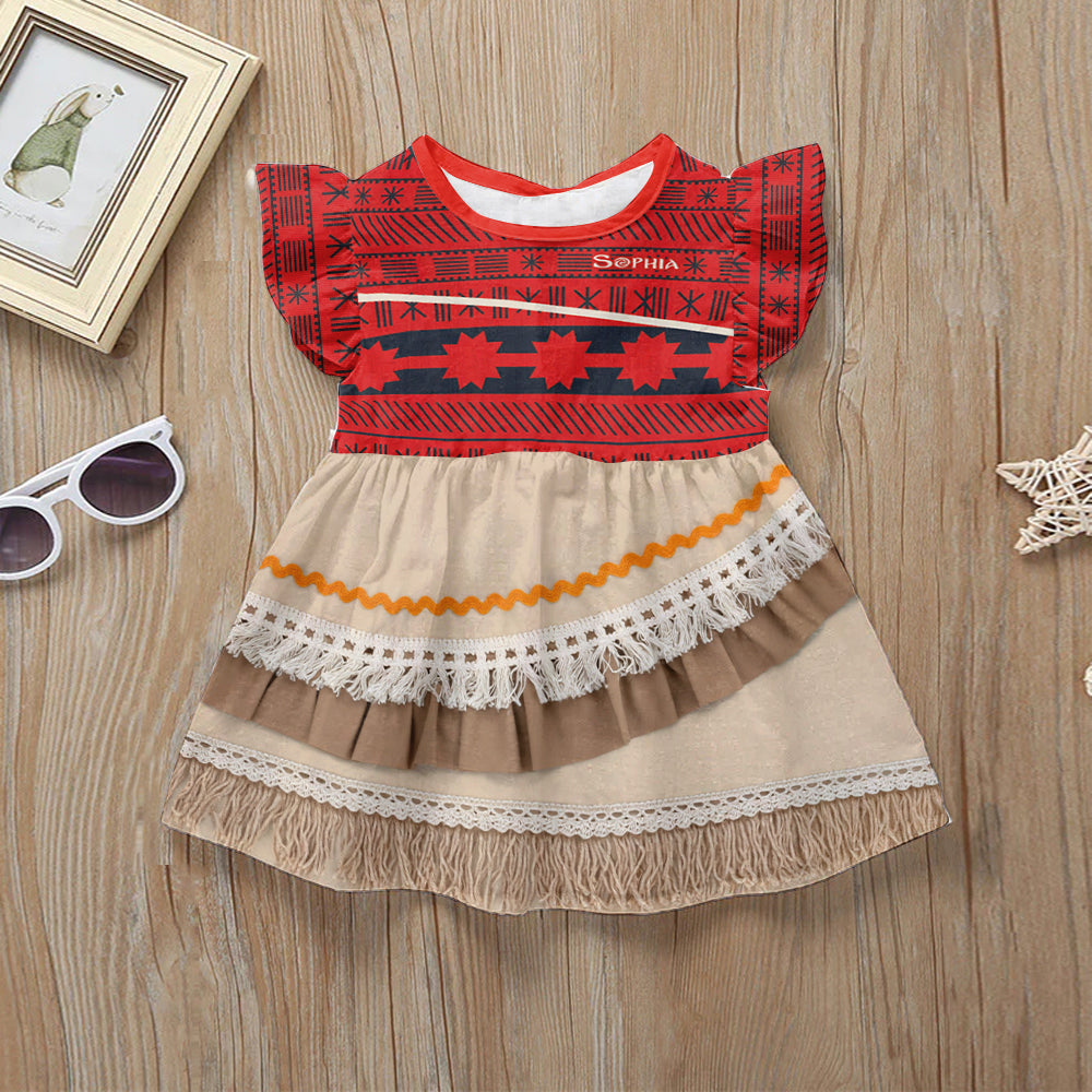 The Princess Of The Sea - Personalized Island Princess Kid Ruffle Sleeve Dress