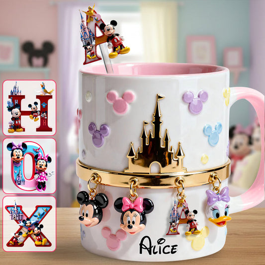 Magical Initial Name Letter - Personalized Mouse Set Accent Mug With Acrylic Stirrers