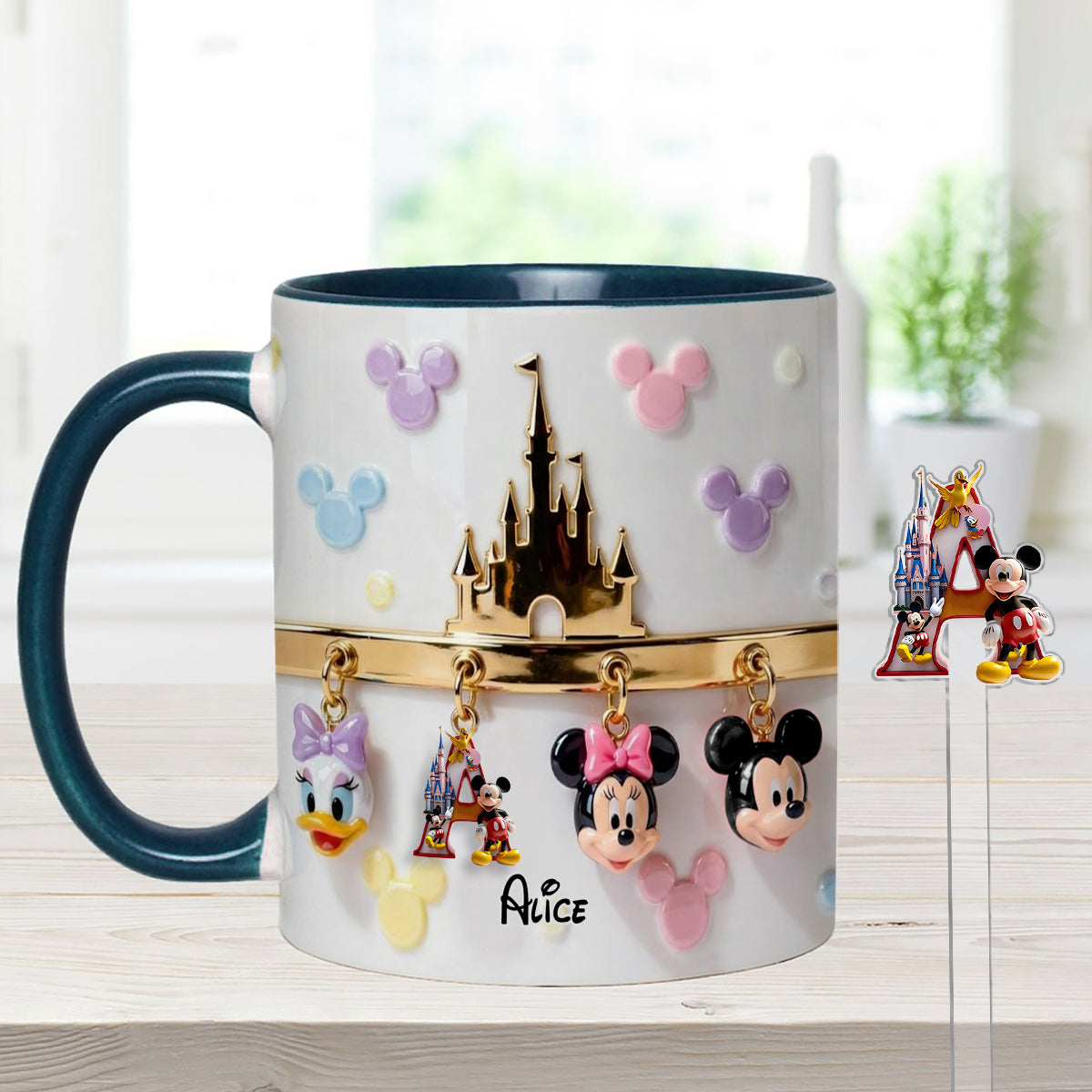 Magical Initial Name Letter - Personalized Mouse Set Accent Mug With Acrylic Stirrers