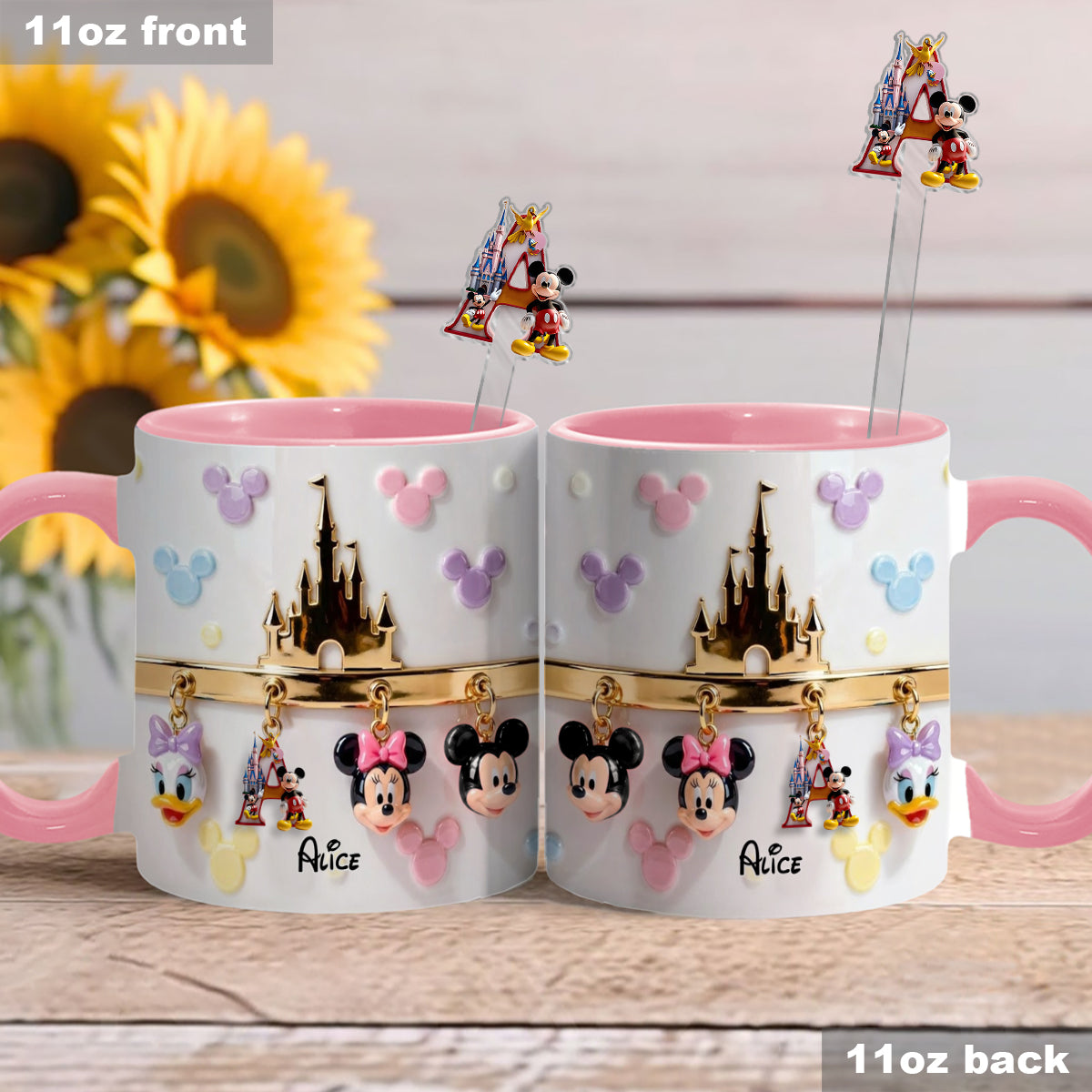 Magical Initial Name Letter - Personalized Mouse Set Accent Mug With Acrylic Stirrers