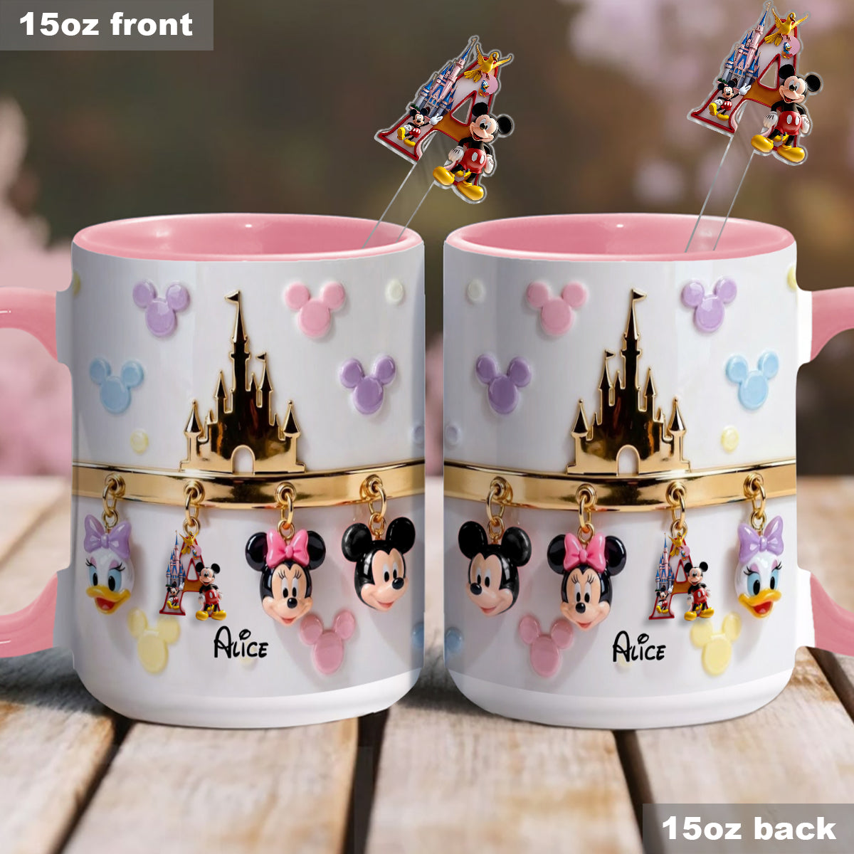 Magical Initial Name Letter - Personalized Mouse Set Accent Mug With Acrylic Stirrers