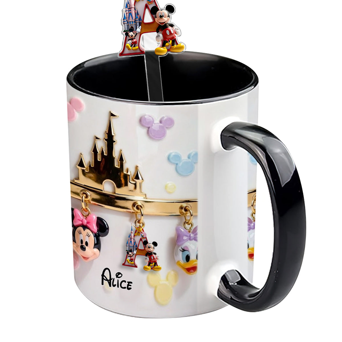 Magical Initial Name Letter - Personalized Mouse Set Accent Mug With Acrylic Stirrers