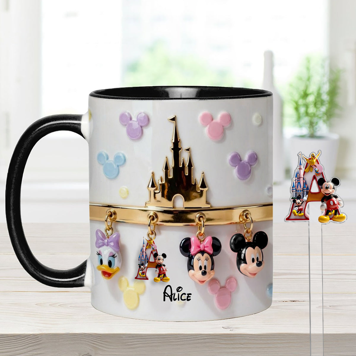 Magical Initial Name Letter - Personalized Mouse Set Accent Mug With Acrylic Stirrers
