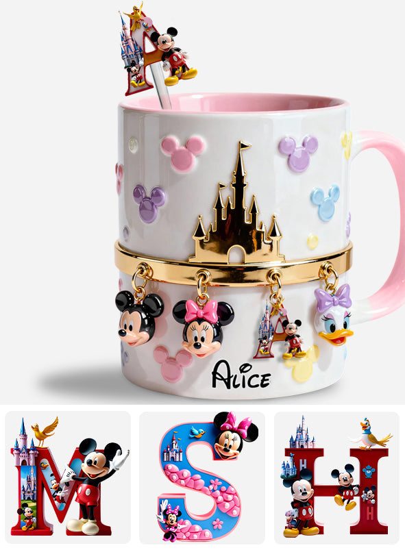Magical Initial Name Letter - Personalized Mouse Set Accent Mug With Acrylic Stirrers